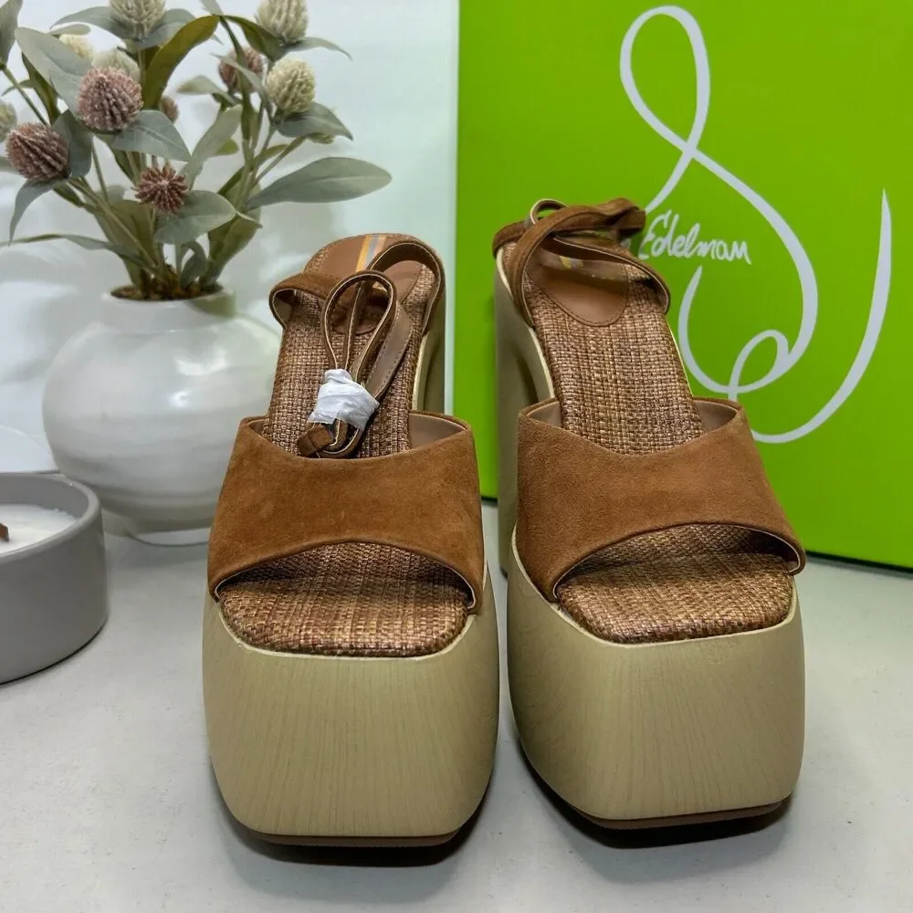 Sam Edelman Grayson Platform Suede Sandal Brown Block Heel Women's 9.5 M NWB